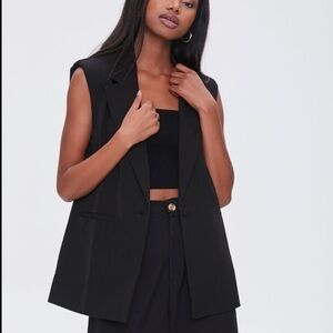 Valette Black Vest Lapel Neck Open Front Vest Jacket Size Large